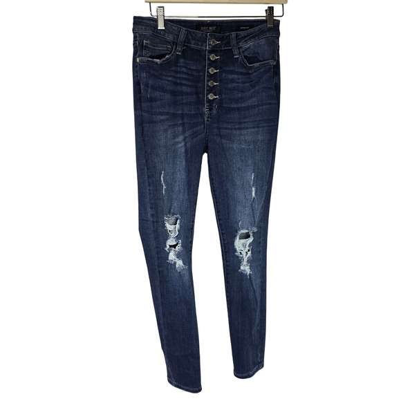 Judy Blue Denim - Judy Blue JB88477 Skinny Jeans Women 9/29 Dark Wash Cotton Blend Distressed Edgy